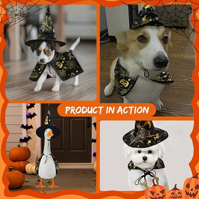 Halloween Porch Goose Outfits for 23" Lawn Statue - Cute Witch Hat & Cape Set for Concrete/Plastic/Cement Goose Statue, Halloween Accessory for Garden Yard Patio Decor