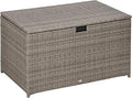 Outsunny 113 Gallon Deck Box, Rattan Outdoor Storage Box, Waterproof Storage Container for Indoor, Patio Furniture Cushions, Pool Supplies, Garden Tools, Gray