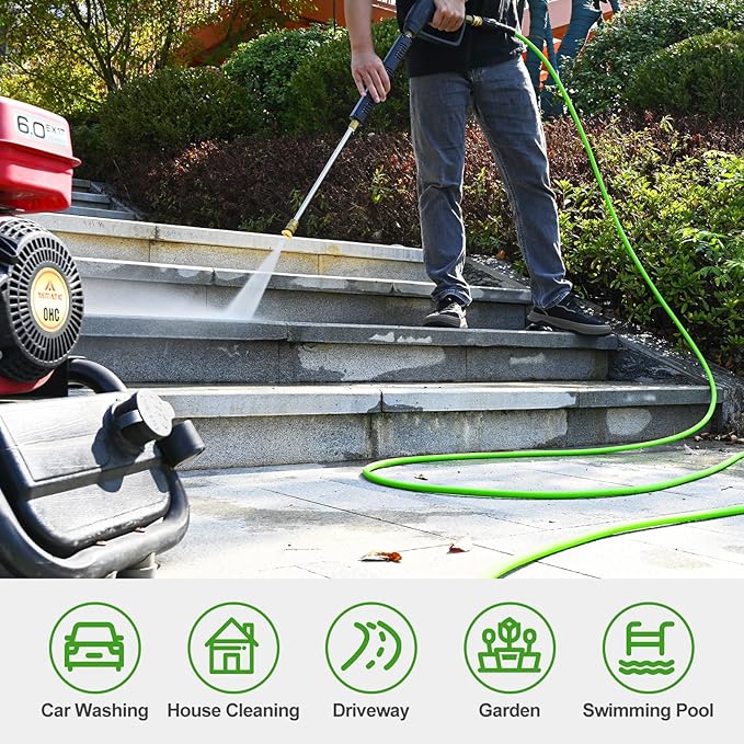 YAMATIC Durable Pressure Washer Hose 25FT, 3400 PSI 1/4'' Power Washer Hose Replacement for Gas&Electric Washer, Wear Resistant Extension Leak-Free M22 Fittings, Green