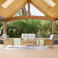 HUMMUH 4-Piece Patio Furniture Wicker Outdoor Conversation Set,All-Weather Rattan Outdoor Bistro Set with Loveseat Chairs Coffee Table for Backyard,Poolside,Deck