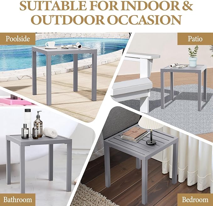 Crestlive Products Outdoor Side Table - Small Metal Square End Table - Easy to Assemble, Weather Resistant Ideal for Garden, Patio, Poolside, Beach, Balcony, Porch