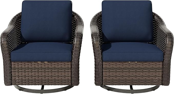 Vista Vibe Outdoor Patio 360 Degree Swivel Glider Rocker Chairs Set of 2, Washable Cushions, All-Weather & Steel Frame & Deep Seat Chairs, Balcony, Yard (Navy)