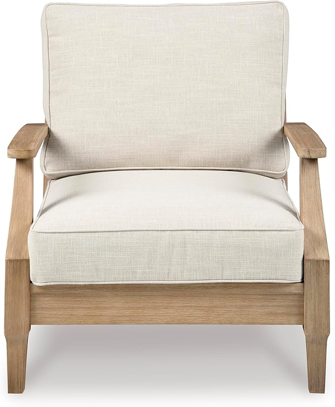 Signature Design by Ashley Carter Hall Outdoor Eucalyptus Neutral Patio Lounge Chair with Thick Performance Fabric Cushion, Beige