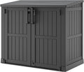 Light Gray Outdoor Resin Storage Shed 36 Cu. Ft. Garden Horizontal Storage Extra Large Capacity Weather Resistant Storage Box, Lockable Resin Waterproof Shed for Garbage Cans, Garden Tools