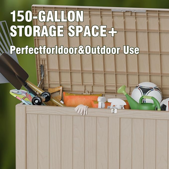 150GAL Brown Large - Capacity Outdoor Deck Box with Lock Hole - Waterproof, SGS - Certified UV Resistance, Ideal for Storing Multiple Patio Furniture Sets and Seasonal Decor, Hassle - Free Setup