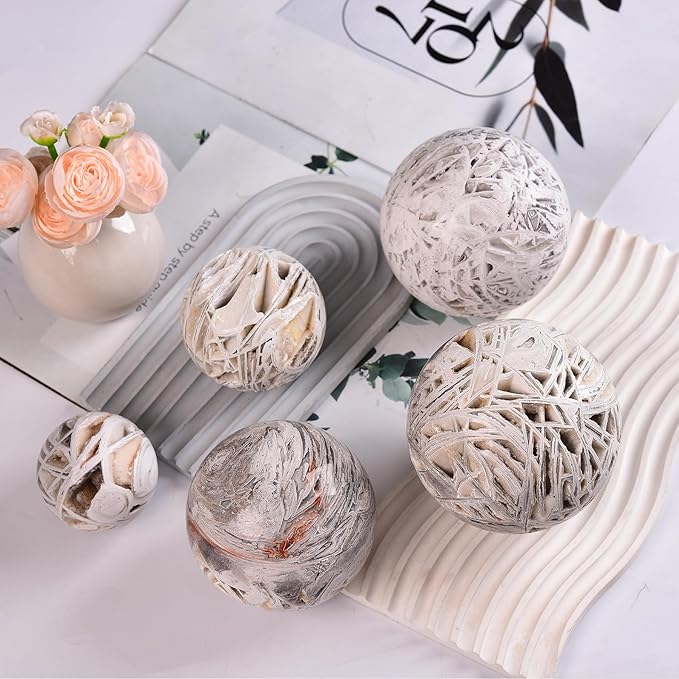 JIC Gem Large Mexican White Agate Crystal Sphere with Stand Gemstone Decorative Ball for Home Decor Altar Reiki Crystal Gift 80-90mm