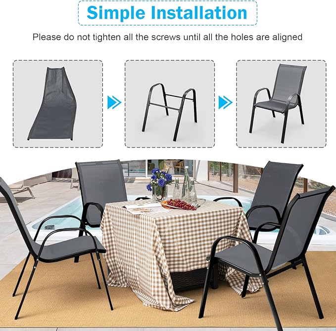 Tangkula Patio Dining Chairs Set of 4, Outdoor Stackable All Weather Heavy Duty Dining Chairs Set with Armrests, Support 330 LBS, for Poolside, Backyard, Garden, Deck, Front Porch (Grey)
