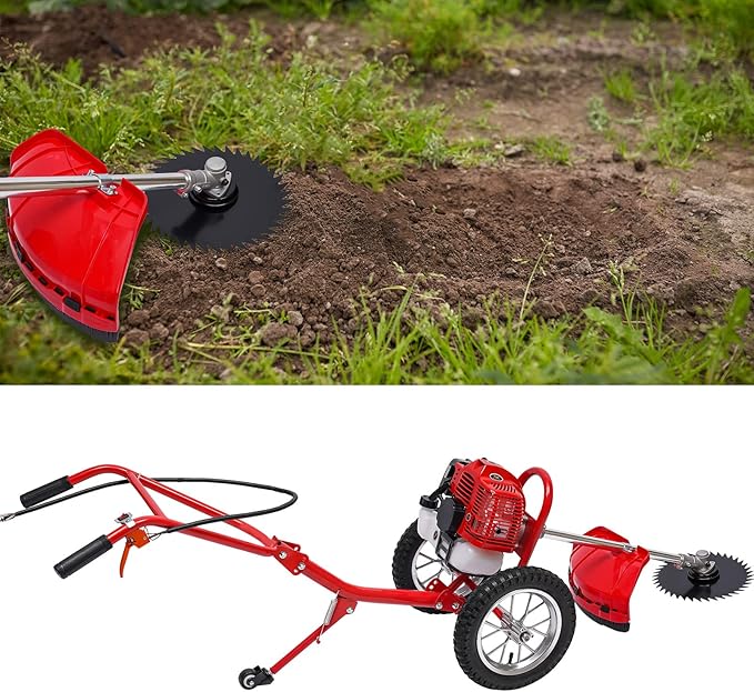 2-Stroke Gas-Powered Grass Cutter, 49CC Heavy-Duty Weeder, 7000 RPM Hand Push Tiller Mower Loosener for Yard Garden Landscaping Weeding Tilling