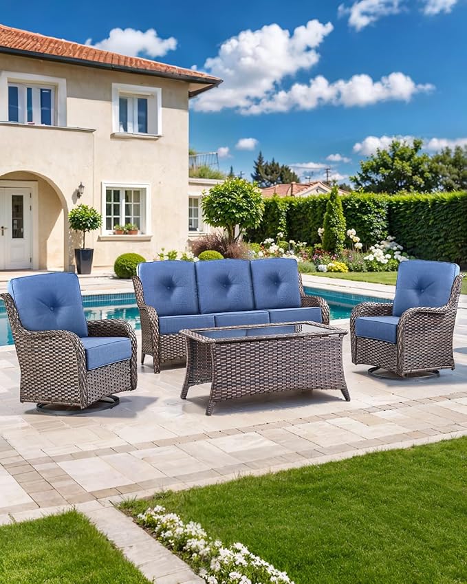 Luxury 22x24/22x25 6-Inch Outdoor Deep Seat Cushions Set of 6 - Comfortable Patio Zipper Chair Cushion for Wicker Wicker Rocking Swivel Chairs Loveseat Couch Sectional Sofa - Navy Blue