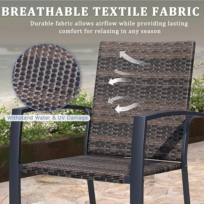 Outdoor Dining Chairs Set of 4, Stackable Patio Chairs with Woven Rattan Back & Seat, Perfect for Patio, Garden, or Deck, Rattan Gray Brown