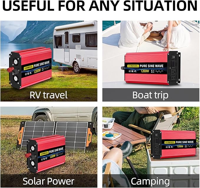 SUNWHEEL 1200W 24V Pure Sine Wave Inverter, 24V DC to 110V/120V AC Power Inverter for RV、Off Grid、Truck、Power Outage with 2 AC outlets and LCD Display