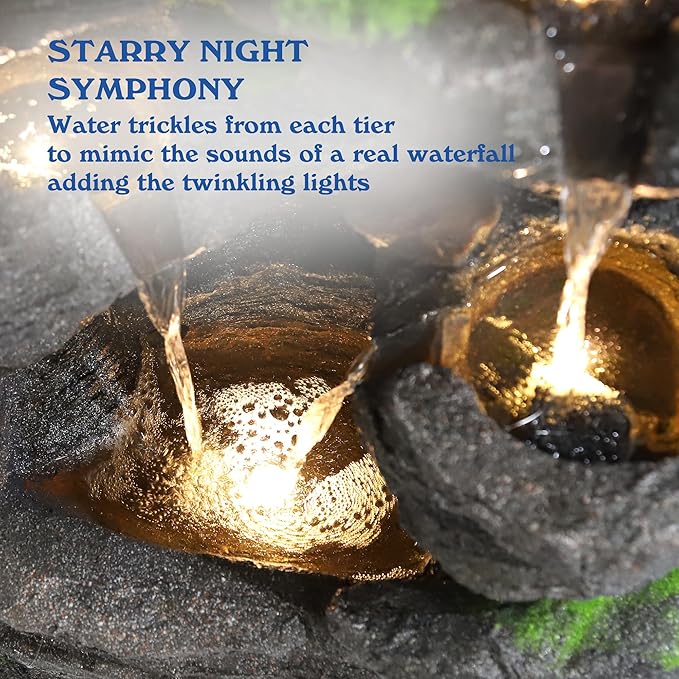 Garden Waterfall Fountain Outdoor - Water Fountains and Waterfalls, Outdoor/Indoor Floor Standing Resin Water Fountain with LED Light for Patio, Garden and Backyard, Deck, Porch, Home (40" H)