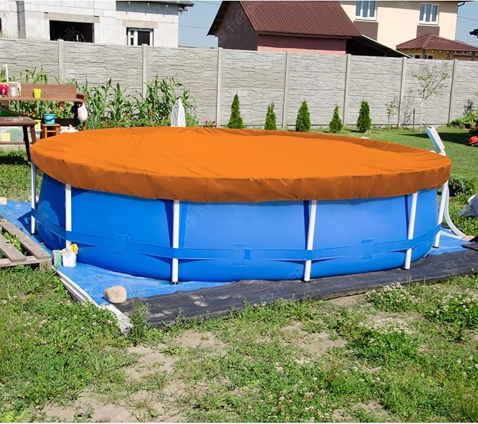 ECOOPTS 15 ft Round Pool Cover for Above Ground Pools, Swimming Pool Cover Protector Winter Safety Cover (Orange)