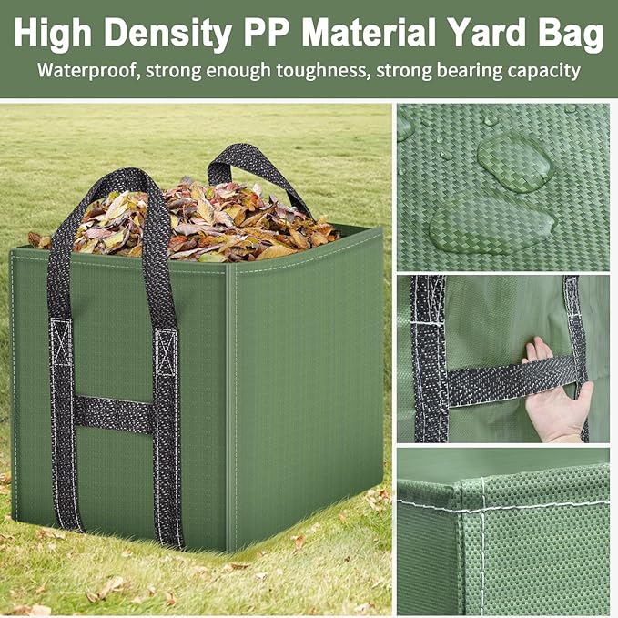 2-Pack 66 Gallons Reusable Yard Waste Bags, Upgrade Heavy Duty Foldable Garden Leaf Bag Lawn Bags Trash Bag Waste Container, Keep Upright (25.5" L × 25.5" W × 27.5" H)