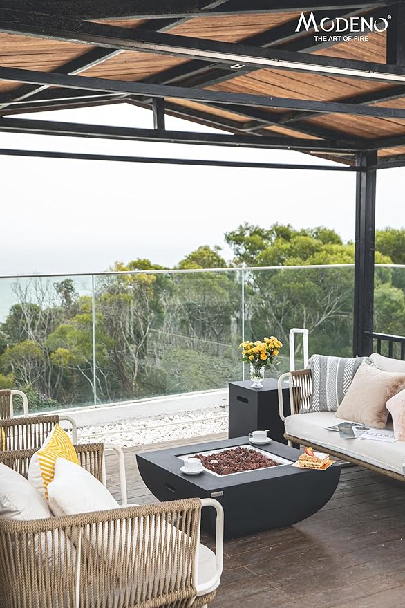 AMS Fireplace | Modeno | Aurora | Firepit Table | Cover and Lava Rocks Included | (Fuel: Liquid Propane - Black)