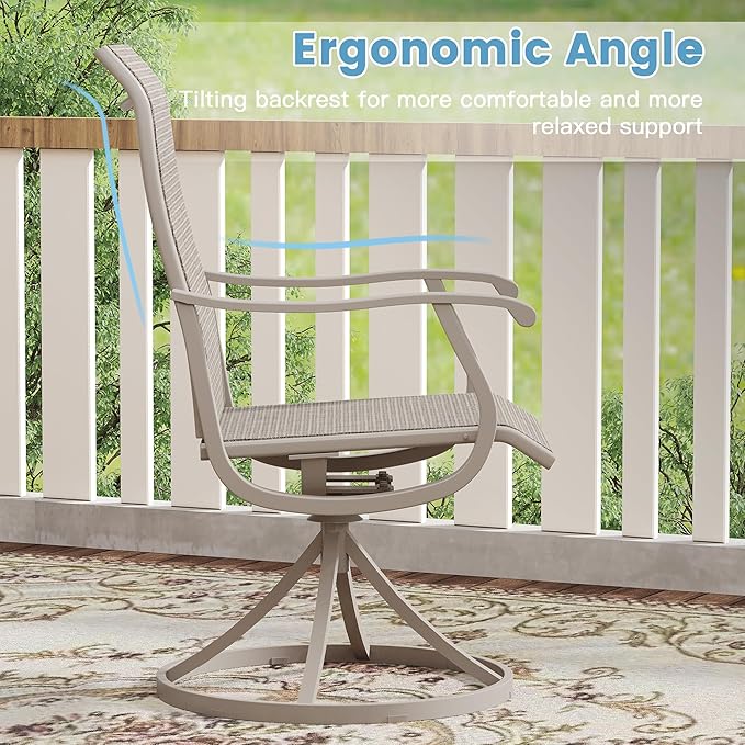 DIFY 5 Pieces Outdoor Patio Dining Set for 4, 40.2" Metal Square Dining Table and 4 Sandshell Textilene Swivel Dining Chairs, Outdoor Table and Chairs