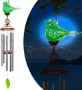 Wind Chimes, Solar Glass Bird Shape, LED, Outdoor Lawn and Patio Glass and Metal Decoration, 7 x 4 x 44 Inch (Green)