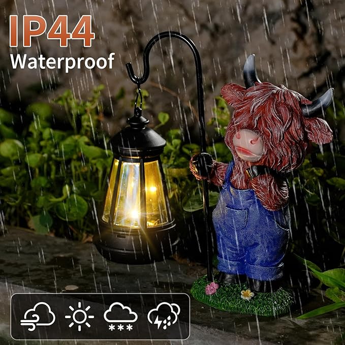 Solar Highland Cow Statue for Garden Decor: Outdoor Highland Cattle Sculpture with Lantern Clearance for Yard Balcony Lawn Patio Ornaments - Gifts for Mom Women Grandma