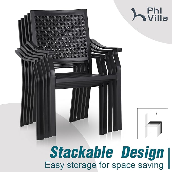 PHI VILLA Patio Dining Table Set for 6 Person Bistro Chairs Contemporary Dining Table Outdoor Dining Set of 7 Pieces Conversation Set Patio Furniture for Outdoor Garden,Yard