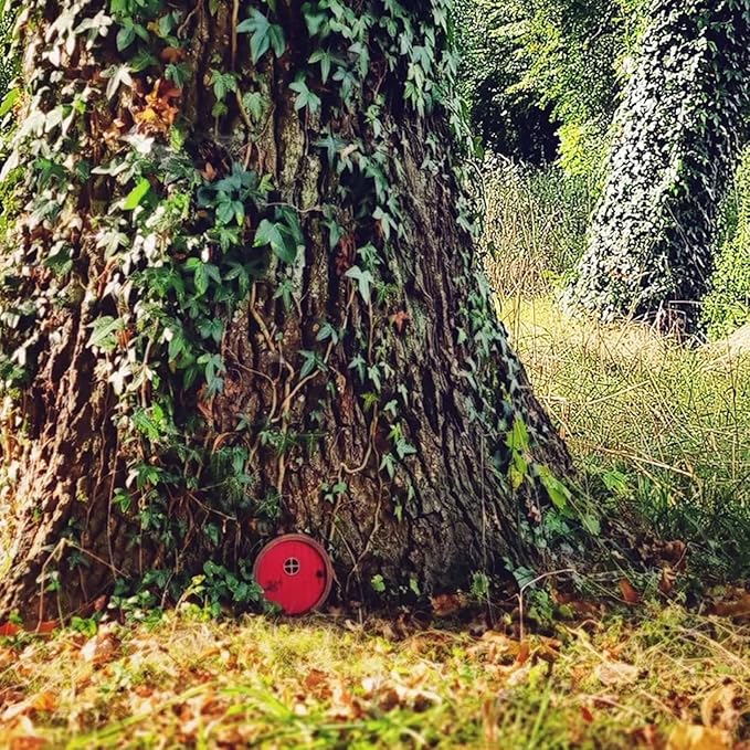 Red Fairy Garden Door,Tree Fairy Doors Decoration for Trees Outdoor and Tree Trunk,DIY Mini Garden Lawn Ornament Decor,Fairytale Tiny House Doors Mini Gift,Buildings and Structures Garden Miniatures