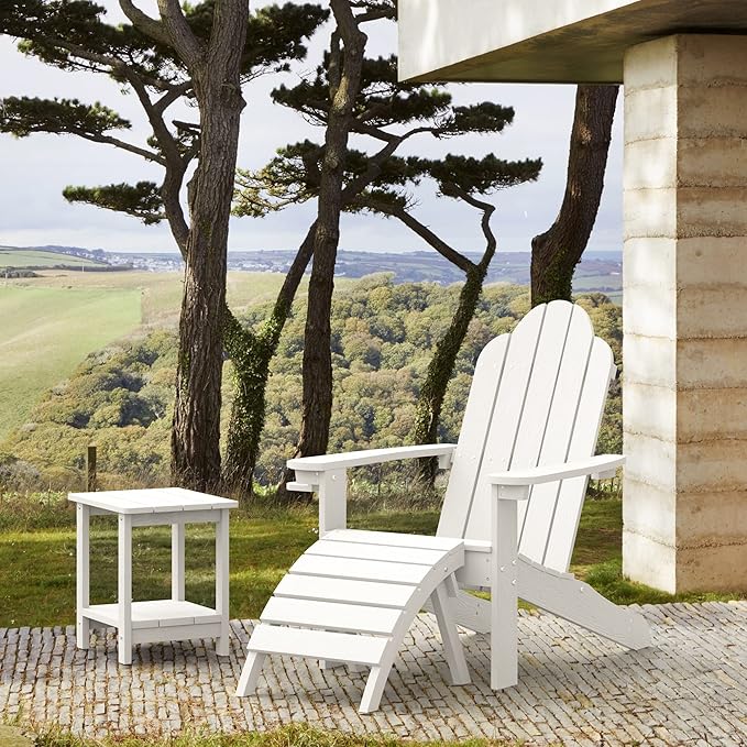 LUE BONA HDPS Adirondack Chairs Set of 8, Fire Pit Outdoor Chair Weather Resistant with Cup Holder, Modern Plastic Chair Plastic for Patio, Deck, Proch, 350LBS, White