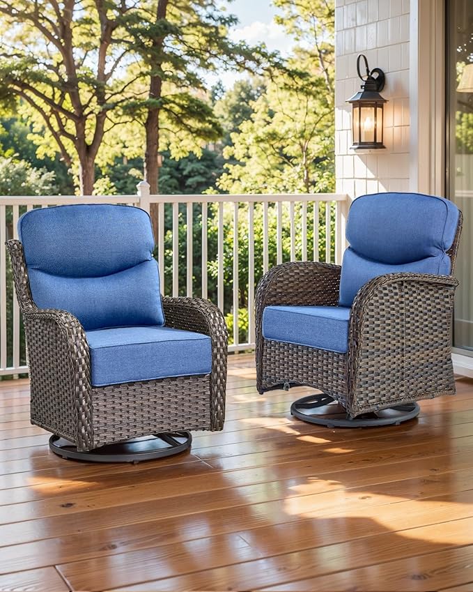 Luxury 22x24/22x25 6-Inch Smile Outdoor Cushions for Patio 5 Piece Set - Set of 5 Zippered Outside Pillows for Wicker Dining Rocking Swivel Chairs Loveseat Couch Sectional Sofa - Navy Blue