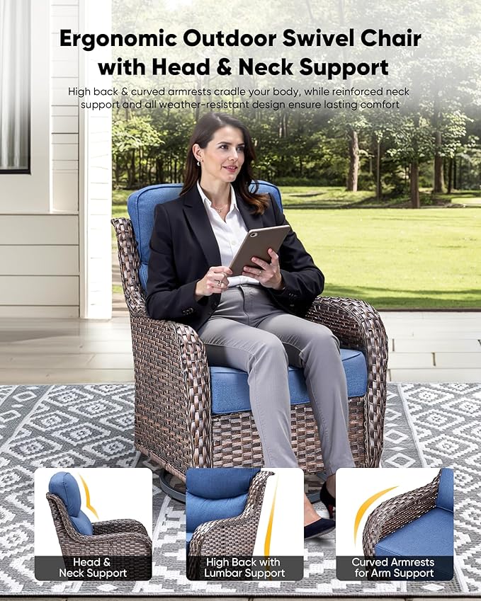 HUMMUH Wicker Patio Furniture Set 6 Inch Thick Cushion Outdoor Swivel Rocker Patio Chairs with Deep Seat Sofa 6PCS Outdoor Furniture Set for Porch Garden Deck