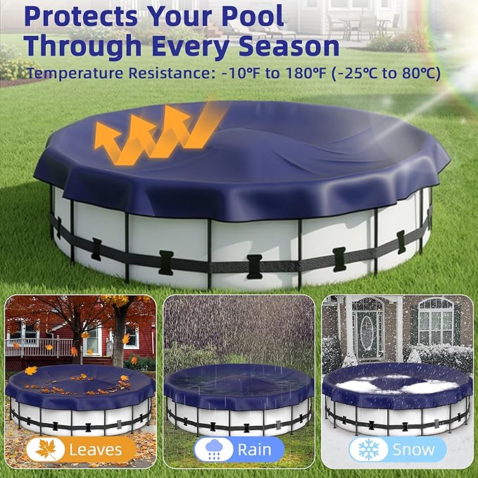 Pool Covers for Above Ground Pools - 15 ft Round Winter Pool Cover, Extra Durable Cold- and UV-Resistant Heavy-Duty Swimming Pool Cover for Winterizing