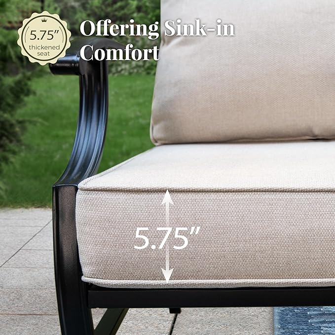 Patio Furniture Set 6 pcs, Outdoor Patio Furniture, 3-Seat Sofa, 2 Single Chairs, 2 Ottomans, Coffee Table and 5.75" Extra Thick Cushion, Patio Conversation Set,Beige