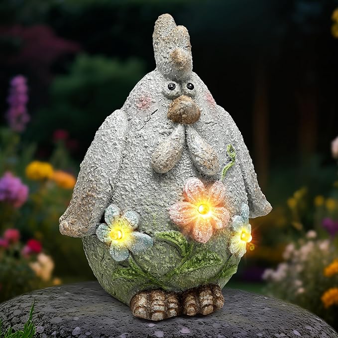 Solar Chicken Garden Statue with LED Lights for Outdoor Decoration,Chicken Statue Sculpture Yard Decorations, Outdoor Animal Figurine Gifts for Garden Patio Lawn Backyard Farmhouse