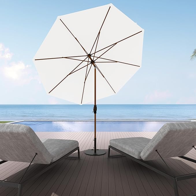 Midtown Umbrellas Wooden 2-8 Feet Outdoor Patio Umbrella, Terylast Ivory White Fabric, Aluminum Frame For Backyard Umbrella, Deck Umbrella, Garden Umbrella & Pool Umbrella - Wooden Pole