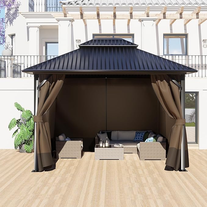 BPS 10' x 12' Gazebo Curtain Privacy 4-Panel Sidewall Outdoor Replacement Shade (Only Curtain)