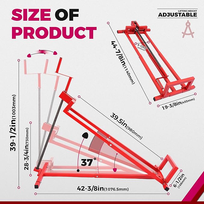 KUAFU Lawn Mower Lift Jack, Telescopic Maintenance Jack for Lawn Mowers and Garden Tractors, Manual Handle & Power Tool Extension Red, GO-3711