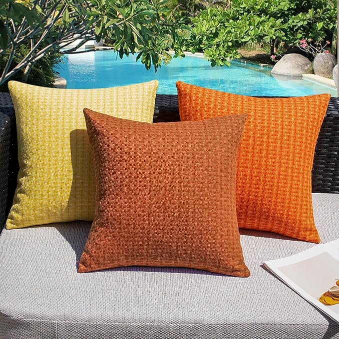 Kevin Textile Fall Outdoor Waterproof Throw Pillow Covers Pack of 2 Farmhouse Decorative Cushion Covers for Garden Patio Tent Balcony Bench Couch Sofa 22x22 Inch, Burnt Orange