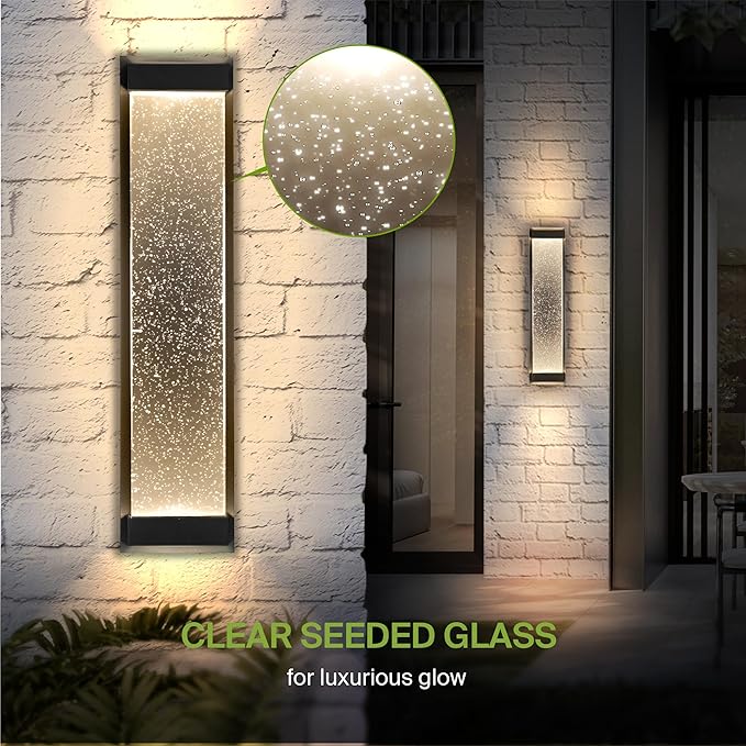 ASD LED 24 Inch Bubble Glass Wall Light Fixture | 22W 530LM 3000-5000K 100-277V | 3CCT, Waterproof, Dimmable, Up-Down Glow, ETL Listed | Exterior Flush Mount Sconce, Outdoor Lighting | Black, 4 Pack