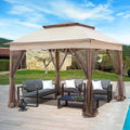 11x11 Outdoor Pop up Gazebo Tent with Mesh Walls for Patio, Lawn, Backyard and Deck, Beige