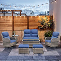 7-Piece Outdoor Wicker Patio Furniture Set with Swivel Glider Chairs,Loveseat, Coffee Table & Ottomans 5” Olefin Cushions Ergonomic Neck-Lumbar Backrest All-Weather Rattan for Garden, Deck, Porch