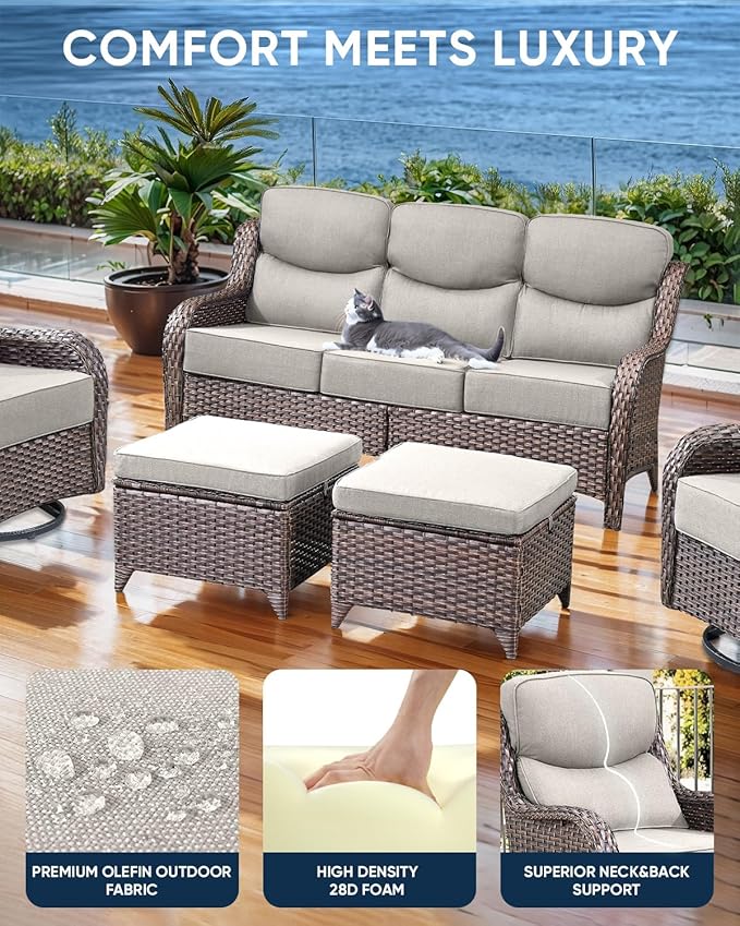 Luxury 22x24/22x25 6-Inch Smile Outdoor Sofa Cushions Set of 3 - Memory Foam Deep Seat Patio Furniture Cushions for Wicker Dining Chair Loveseat 3-Seater L-Shape Sectional Sofa - Beige