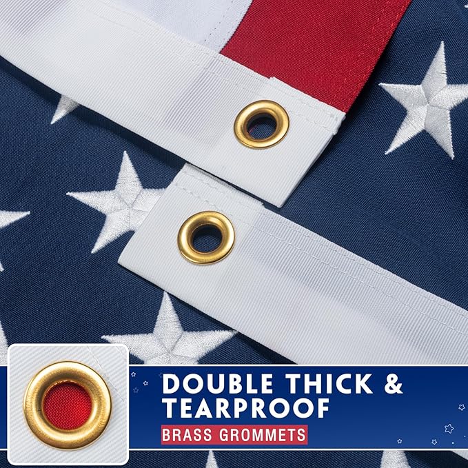 American Flag 3x5 Ft for Outside Longest Lasting- Ultra Durable, Tear-Proof Heavy Duty Spun Polyester US USA Flags - Fade Resistant, Embroidered Stars, Sewn Stripes, Brass Grommets - Outdoor Decor