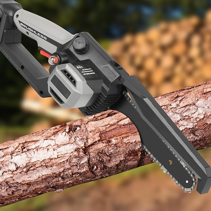 8 Inch Mini Chainsaw, 1150W 5000RPM Brushless Handheld Electric Chain Saw with Chain Guide Plate 2x3.0A Batteries And Other 6 Accessories