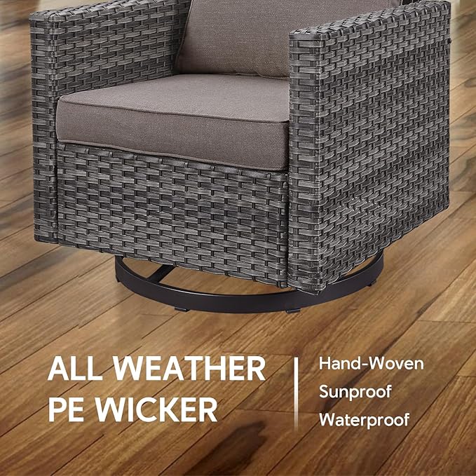 6 Piece Wicker Patio Furniture with Fire Pit Table - Outdoor Conversation Set with 50,000 BTU Fire Pit, All Weather Rattan Patio Set for Deck Backyard Garden - Grey Wicker Grey Cushion
