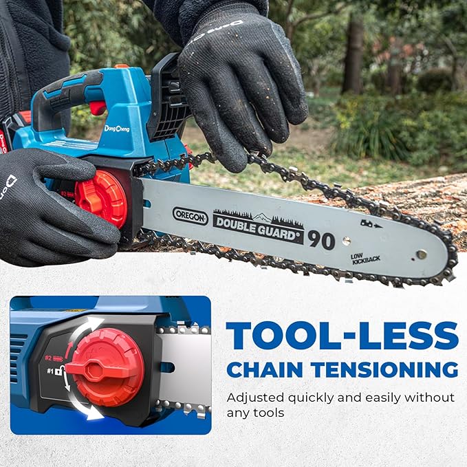 Dong Cheng 12 Inch Brushless Cordless Chainsaw 20V, 12m/s Chain Speed, Tool-Free Tensioning, Auto Oiler & Chain Brake for Wood Cutting & Tree Trimming, Bare Tool Only