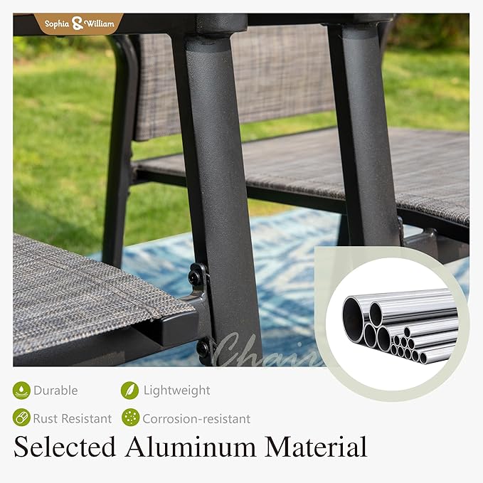 Sophia & William Patio Sets 5 Pieces, Lightweight Aluminum Dining Chairs with 42" Round Metal Dining Table, Stackable and Easy to Move for Lawn Garden Yard Porch (Grey)