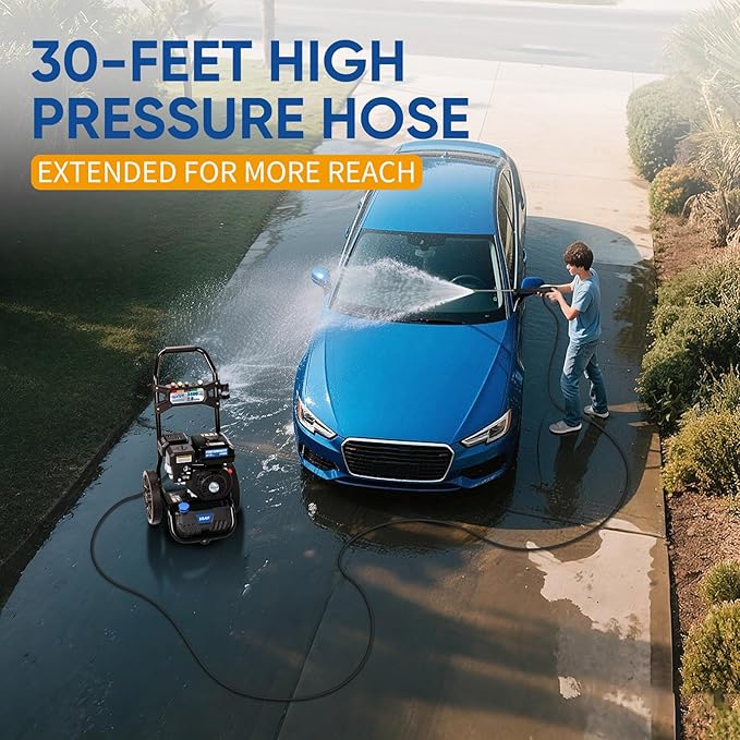 TOOLCY 3400 PSI Gas Pressure Washer, High-Performance 212cc OHV Engine, Reinforced Pump. Onboard Soap Tank, 30FT Hose, Spray Gun & 5 Nozzles, Max 2.8 GPM, Great for