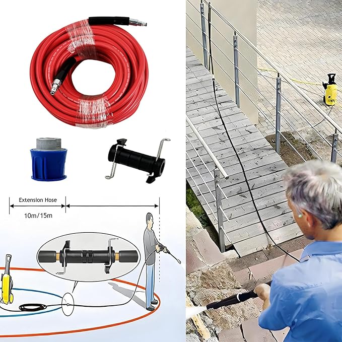 5800PSI/400Bar Ultra Flexible Pressure Washer Hose for Bosch Home Cleaning, 5M-30M High Pressure Extension Tube with Quick-Connect Adapter,(Red/Blue/Yellow/Green/Grey/Orange/Light Blue)(Red,64FT)
