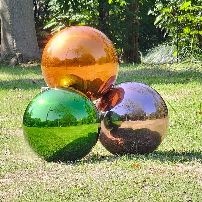 Stainless Steel Gazing Globe Mirror Ball, Decorative Gazing Balls for Garden, Reflective Smooth Garden Ball Sphere for Outdoor Yard Decoration (Orange, Dia: 6 inch)