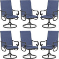 VICLLAX Swivel Patio Chairs Set of 6, 360-degree All-Weather Outdoor Swivel Chairs for Lawn Garden, Patio Dining Chairs, Black Metal Frame and Blue Textilene Mesh Fabric