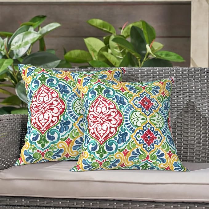 LVTXIII Outdoor Throw Pillows, Decorative Throw Pillows with Inserts, 20"x20" Square Pillows for Bed, Couch, Sofa and Patio Furniture, Set of 2, Damask Red
