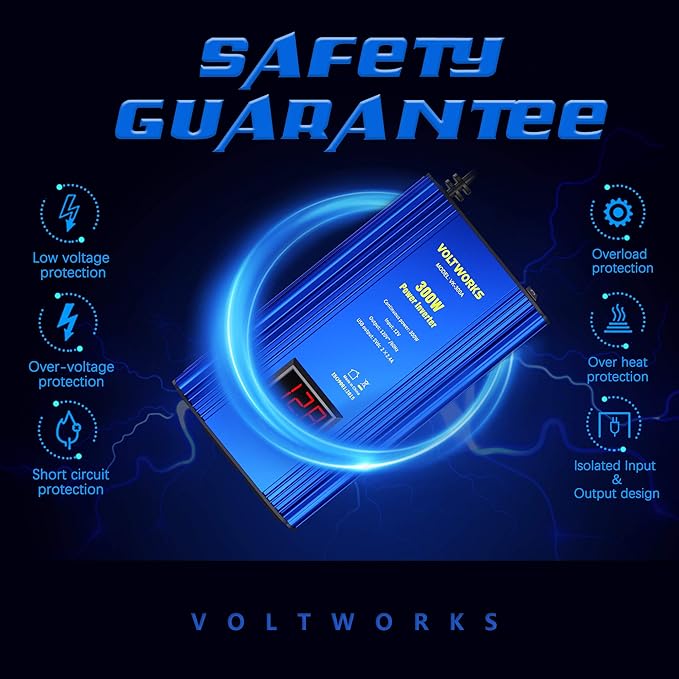 Power Inverter 300W Car Inverter DC 12V to 110V AC Converter with LED Display & 2x2.4A Dual USB Car Adapter Charger Compatible with Lithium Battery by VOLTWORKS