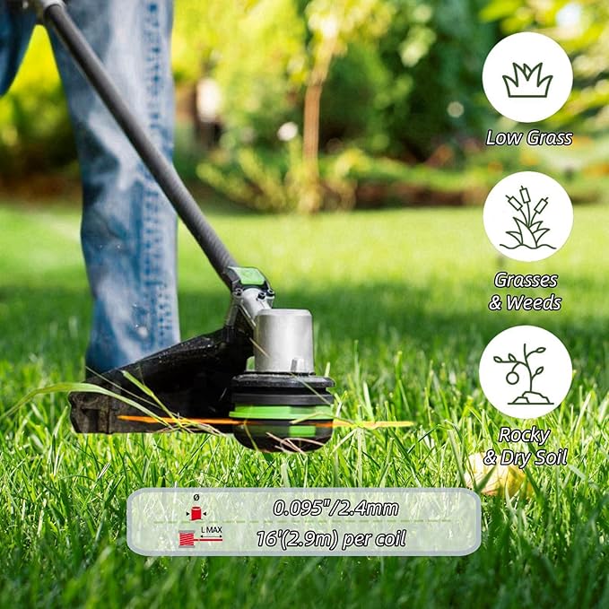 2-Pack String Trimmer Line .095 Compatible with Ego String Trimmer 095 Weed Eater String Pre-Cut Dual Color 3-section Fast-positioning Twisted Trimmer Line Universal Fit Weed Wacker String 14 ft